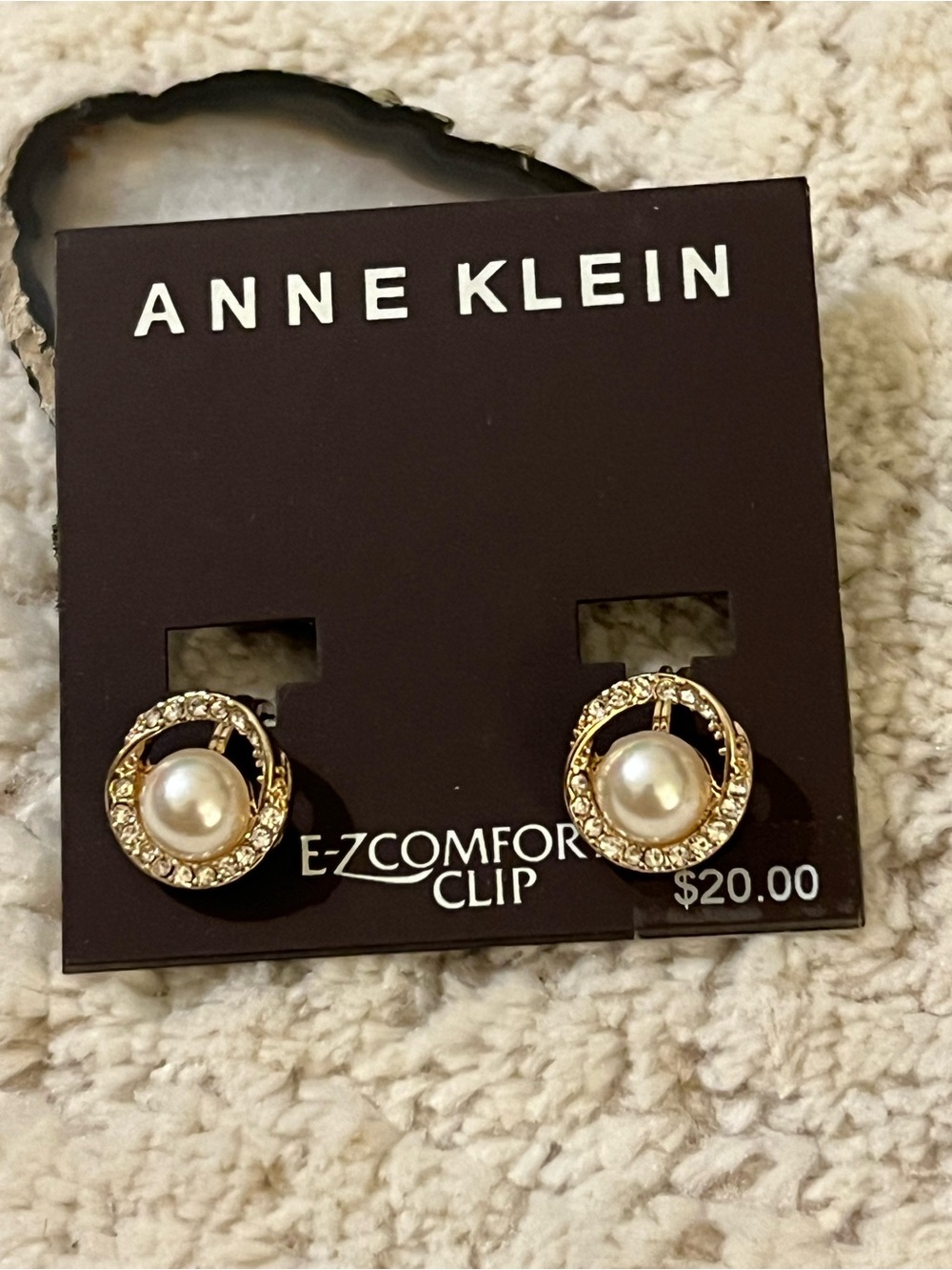 Anne Klein Gold and Pearl Circle Clip-On Earrings